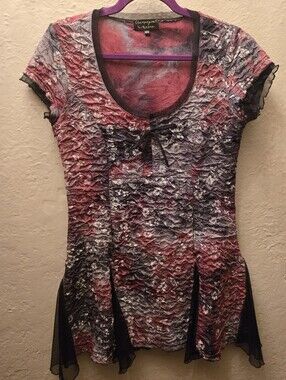 Champagne Crinkle Fairycore Tunic Top M Mesh Handkerchief Hem Whimsigoth Boho